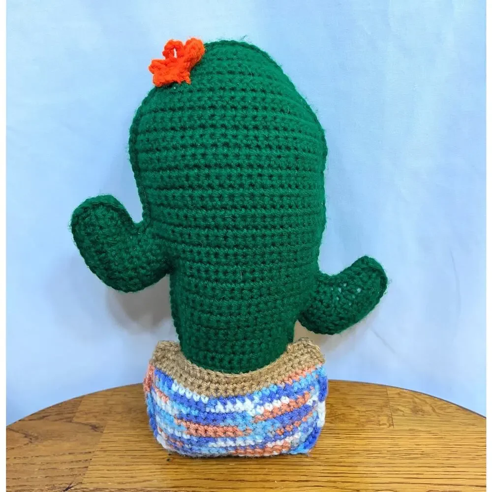 Saguaro Cactus in Pot Knit Plush Decorative Pillow Handmade 14 x 6